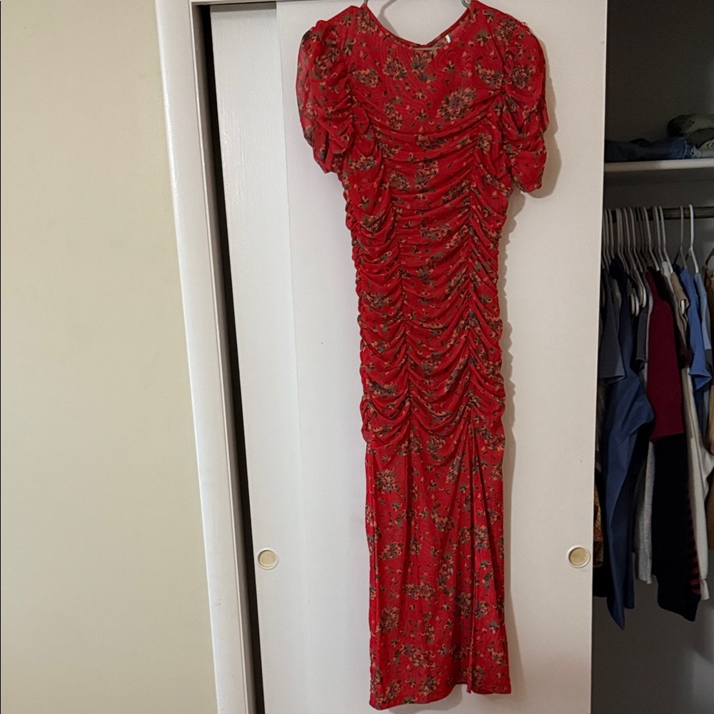 Free People Red Floral Long Sleeve Dress